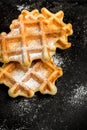 Homemade belgian waffles with sugar powder