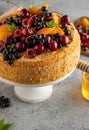 Homemade berries and cream sponge layer cake, tasty summer tea-time treat. Copy space Royalty Free Stock Photo
