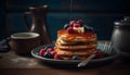 Homemade berry stack on rustic wood table generated by AI