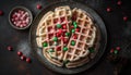 A homemade berry wafer stack on rustic Belgian culture plate generated by AI