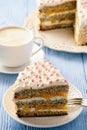 Homemade bisÃÂuit cake with whipped cream and peaches. Royalty Free Stock Photo