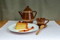 Homemade biscuit gooseberry jam, coffee pot and cup Royalty Free Stock Photo