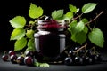 homemade black currant jam in a jar isolated on black background Royalty Free Stock Photo