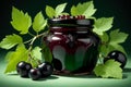 homemade black currant jam in a jar isolated on black background Royalty Free Stock Photo