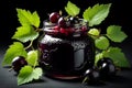 homemade black currant jam in a jar isolated on black background Royalty Free Stock Photo
