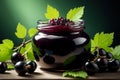 homemade black currant jam in a jar isolated on green background Royalty Free Stock Photo
