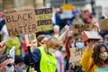 Homemade Black Lives Matter signs held high at a BLM protest in Richmond, North Yorkshire