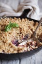 Homemade Blackberry Basil Cobbler Baked in a Cast Iron Pan Royalty Free Stock Photo