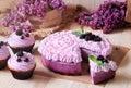 Homemade blackerry purple souffle cake.
