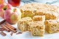 Homemade blondie (blonde) brownies apple cake, square slices on parchment