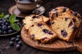 Homemade blueberry cake and cup of coffee. Royalty Free Stock Photo