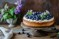 Homemade blueberry cake on wooden rustic table