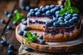 Homemade blueberry cake on wooden rustic table