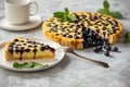 Homemade blueberry custard tart on light background. Royalty Free Stock Photo