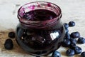 Homemade blueberry jam in a jar