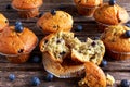 Homemade Blueberry Muffins with fresh berries on wooden table. selected focus Royalty Free Stock Photo