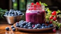 Homemade Blueberry Smoothie with Fresh Berry Garnish. Generative ai