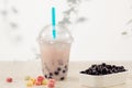 Homemade Boba Bubble Tea with candy and ice. Royalty Free Stock Photo