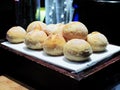 Homemade of bread bun on a tray. Mostly served with butter or jam. Healthy meal concept. Royalty Free Stock Photo