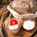 Homemade bread with cream and tomato Royalty Free Stock Photo