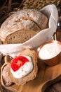 Homemade bread with cream and tomato Royalty Free Stock Photo