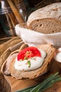 Homemade bread with cream and tomato Royalty Free Stock Photo
