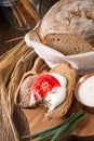 Homemade bread with cream and tomato Royalty Free Stock Photo
