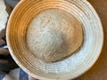 Homemade Bread Dough Resting in a Banneton Before Being Baked at Home During Covid19 Royalty Free Stock Photo
