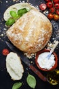 Homemade bread loaf and vegetables Royalty Free Stock Photo