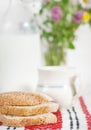 Homemade bread and milk in ceramic mug Royalty Free Stock Photo