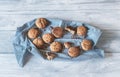 Hot rye buns on kitchen towel. Healthy bread