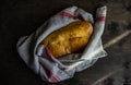 Homemade bread on rustic background