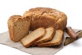 Homemade bread. Traditional sourdough freshly baked bread and bread slice on white