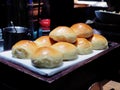 Homemade bread on the tray. Mostly served with butter or jam. Royalty Free Stock Photo