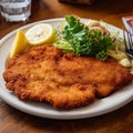 Homemade Breaded German Weiner Schnitzel. Generative ai