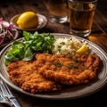 Homemade Breaded German Weiner Schnitzel. Generative ai