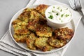 Homemade Broccoli Cheddar Fritters on a Plate, side view