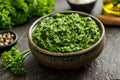 Homemade Broccoli Rabe Pesto in a Vntage Bowl. AI Generated