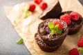 Homemade brownie bites with raspberries