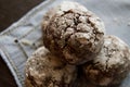 Homemade brownie cookies in powder sugar