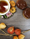 brownies and a Cup of tea with dried fruits Royalty Free Stock Photo