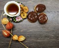 Brownies and a Cup of tea with dried fruits Royalty Free Stock Photo