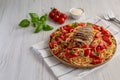 Homemade Bruschetta Chicken Pasta on a Plate, side view Royalty Free Stock Photo