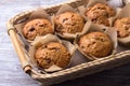 Homemade buckwheat muffins with dried fruits in a basket Royalty Free Stock Photo