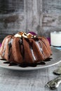 Chocolate Bundt Cake with Ice Cream Filling and Hot Fudge Sauce Royalty Free Stock Photo