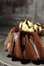 Chocolate Bundt Cake with Ice Cream Filling and Hot Fudge Sauce Royalty Free Stock Photo