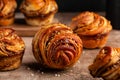 Homemade buns or cruffins, a hybrid of a croissant and a muffin Royalty Free Stock Photo