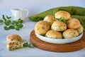 Homemade buns with fresh zaatar, oregano leaves Royalty Free Stock Photo