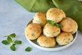 Homemade buns with fresh zaatar, oregano leaves Royalty Free Stock Photo