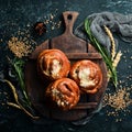 Homemade buns with jam. Baking from rye and flour. Royalty Free Stock Photo